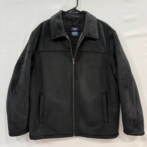 Chaps Men's Black Faux Suede Fur Lined Jacket Size M - very nice and warm